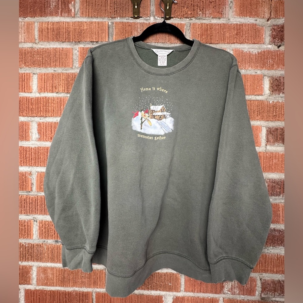 Northern Reflections Olive Green Sweatshirt with Winter Scene XL